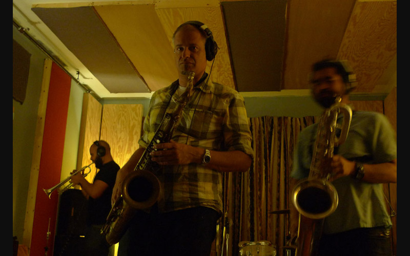 The Dap King horns in the studio